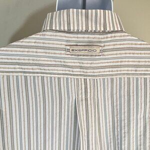 ExOfficio Men's white, gray and beige vented short sleeve shirt Large L EUC